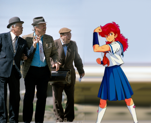The Olsen Gang admiring A-Ko's muscles
