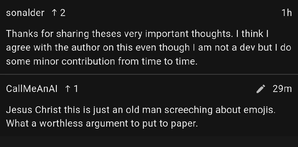 screenshot of sonalder and CallMeAnAI&#39;s comments