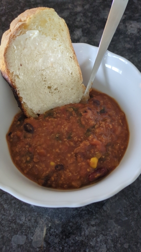 bean chilli and homemade bread