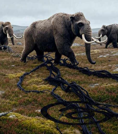 I tentacoli neri di Threads cercano di catturare le zampe di un mastodonte