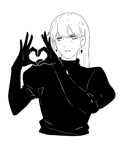 B/W drawing of Lilisen making a heart with her fingers.