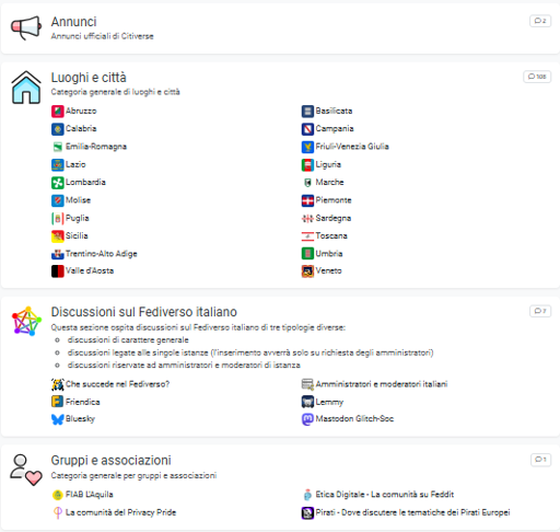Le categorie del forum citiverse.it sono federate