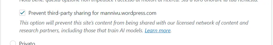 Wordpress setting for AI opt-out