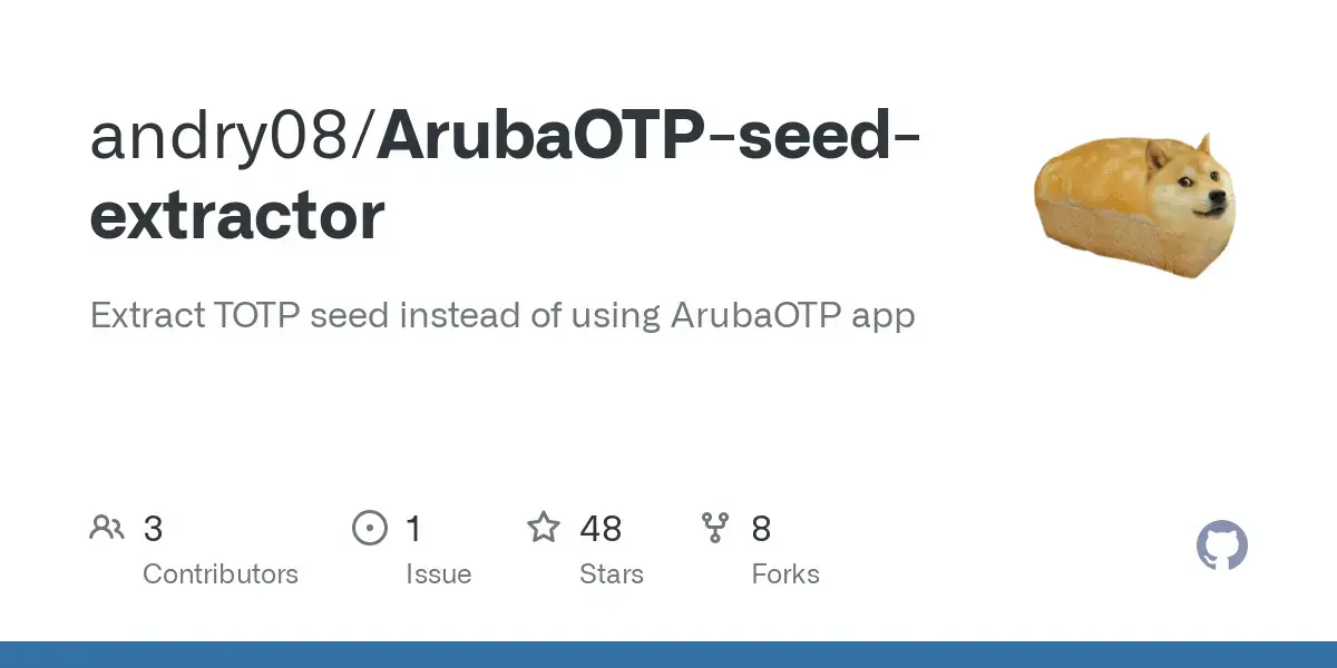 GitHub - andry08/ArubaOTP-seed-extractor: Extract TOTP seed instead of using ArubaOTP app