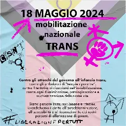 SABATO CORTEI A ROMA E NAPOLI PER L’AUTODETERMINAZIONE DELLE PERSONE TRANS, NON BINARIE E INTERSEX E CONTRO LA VIOLENZA ISTITUZIONALE